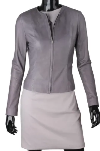 CHA102 - Kurtka skórzana damska chanelka z szarej skóry owczej DORJAN