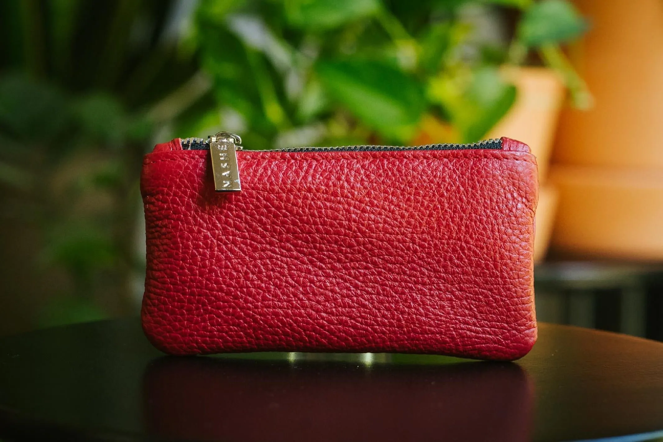 MONEY PENNY - skórzany mini portfelik - ciemny czerwony