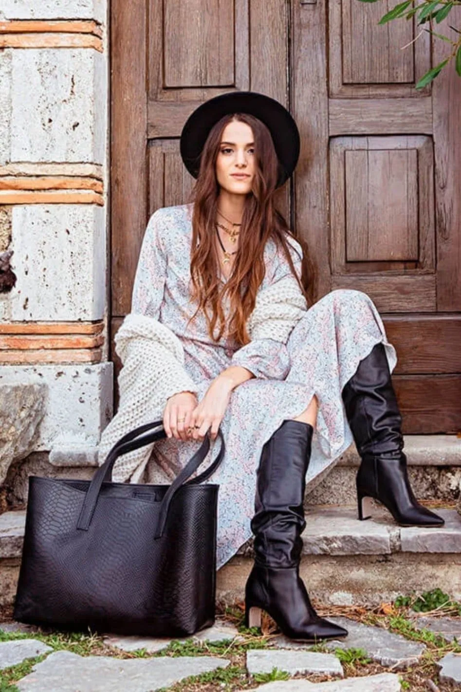 DREAM BAG - shopper bag - skórzana torebka szoperka - czarna tłoczona