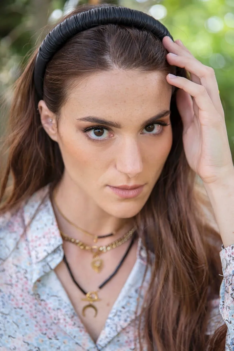 SKÓRZANA OPASKA DO WŁOSÓW - wąska - marszczona - czarna