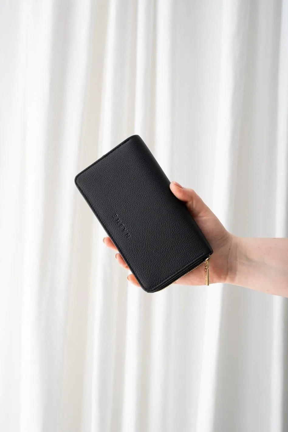 PORTFEL SKÓRZANY DUŻY - no.2 - czarny - złote okucia