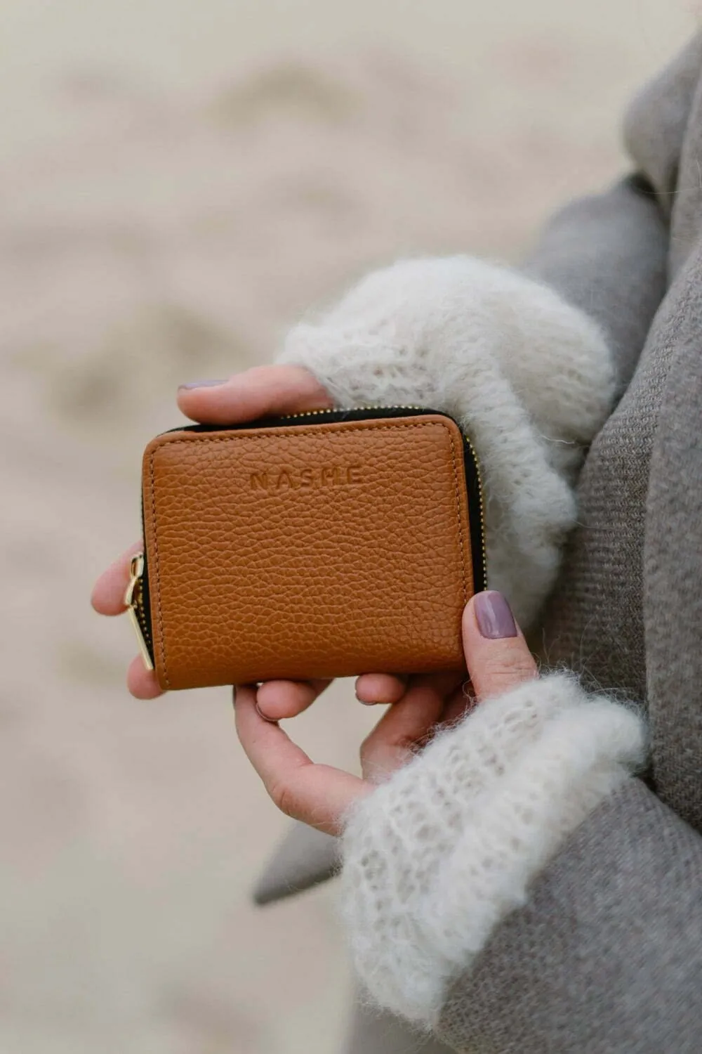 PORTFEL SKÓRZANY MAŁY - no.1 - koniak - złote okucia