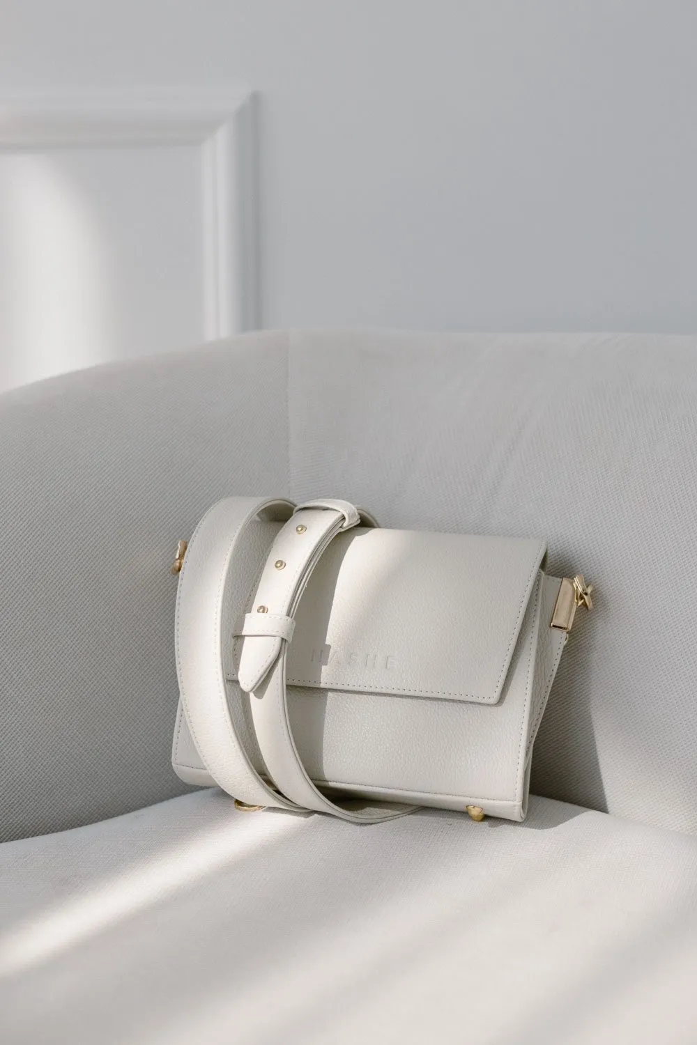 SWITCH MAXI - skórzana torebka - dwa paski - ecru