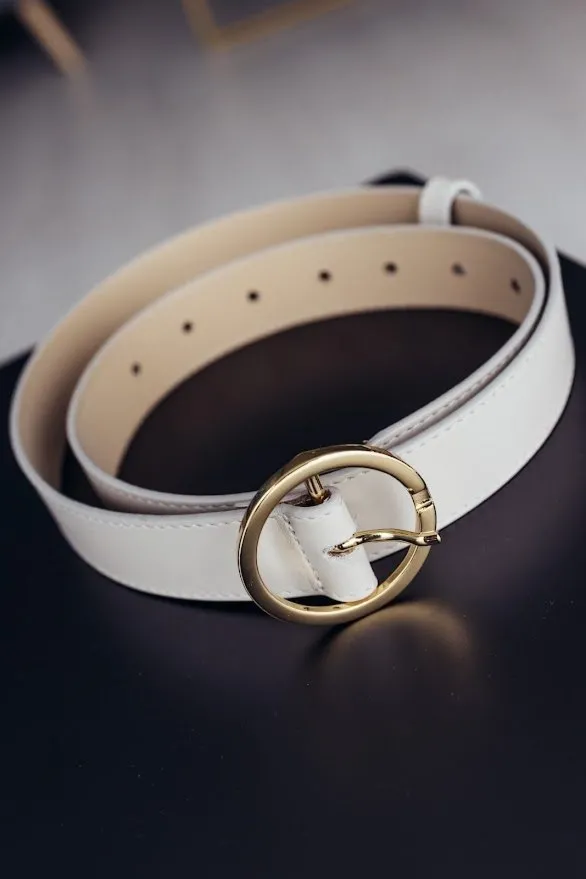 OSA x NASHE - pasek damski skórzany - 30mm - biały - złoto - ROZMIAR S - obwód paska po zapięciu 58-75cm