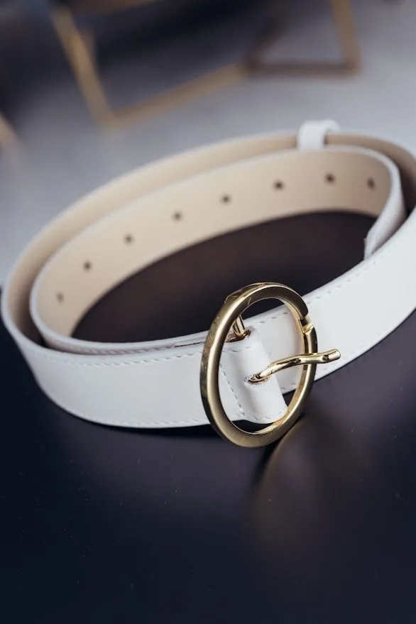 OSA x NASHE - pasek damski skórzany - 30mm - biały - złoto - ROZMIAR M - obwód paska po zapięciu 69-86cm