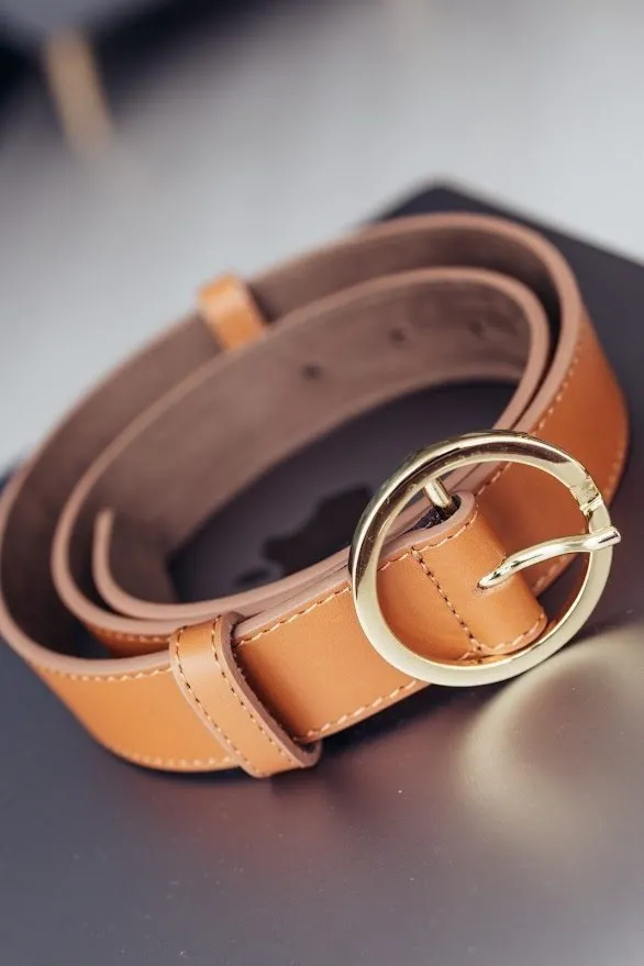 OSA x NASHE - pasek damski skórzany - 30mm - brązowy - złoto - ROZMIAR M - obwód paska po zapięciu 69-86cm