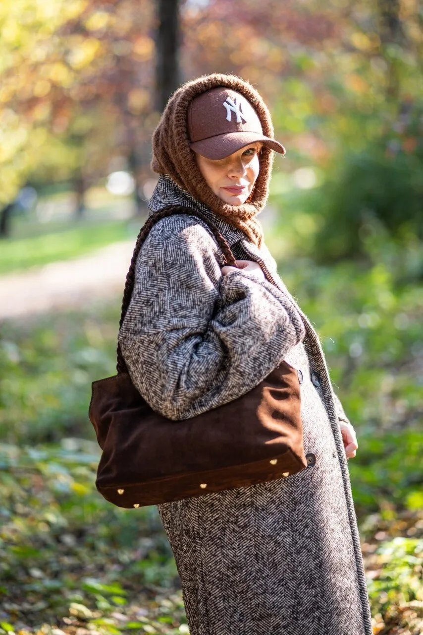 OSA x NASHE - skórzana torebka zamszowa - brąz