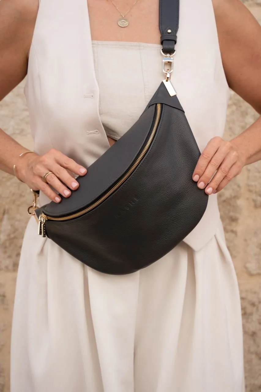 BEANIE BAG MAXI - skórzana nerka - grafit - wersja bez jedwabnej szarfy