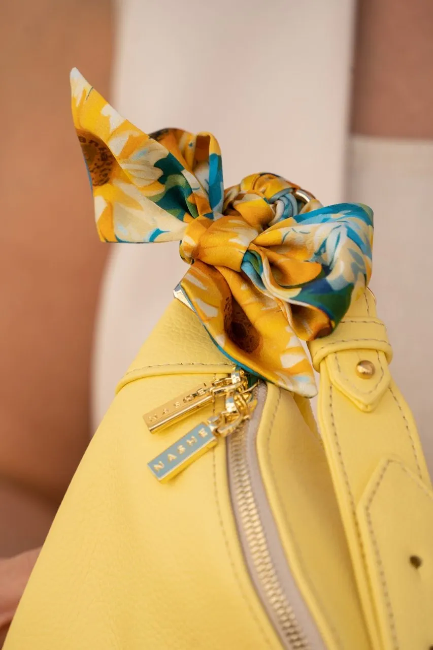 BEANIE BAG MAXI - skórzana nerka - masełkowy żółty - wersja z jedwabną szarfą 78cm