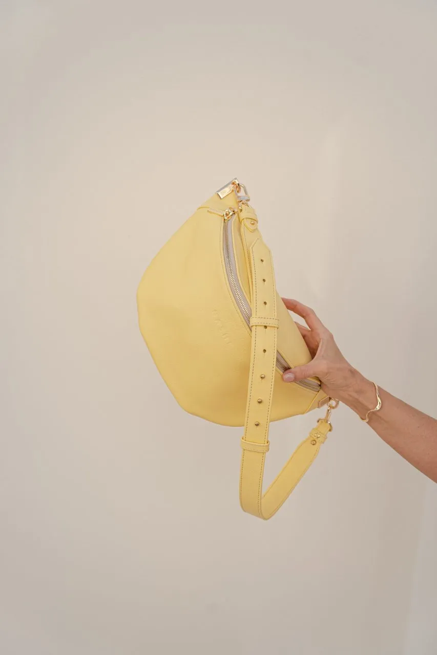 BEANIE BAG MAXI - skórzana nerka - masełkowy żółty - wersja bez jedwabnej szarfy