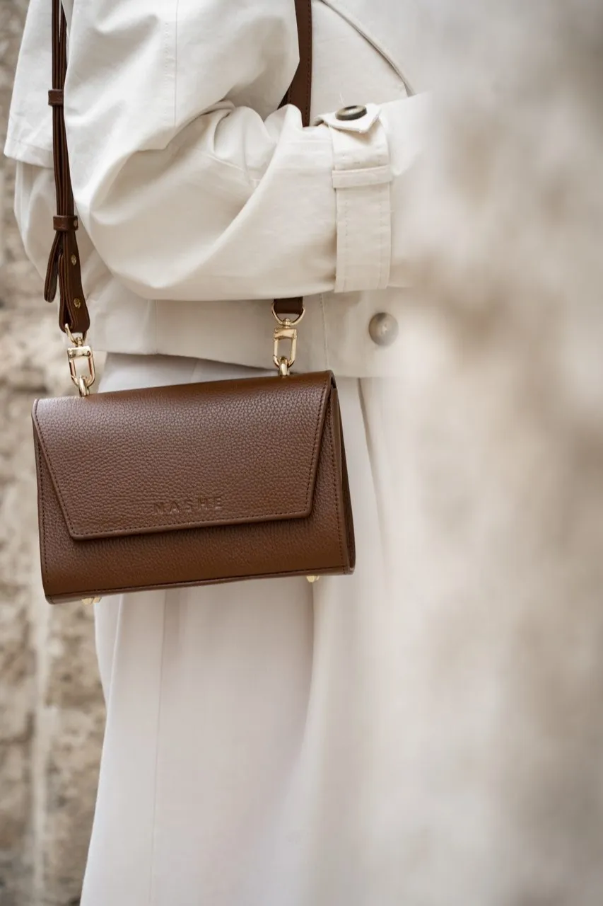 CANDY BAG - skórzana torebka - brąz orzechowy - wersja bez jedwabnej szarfy