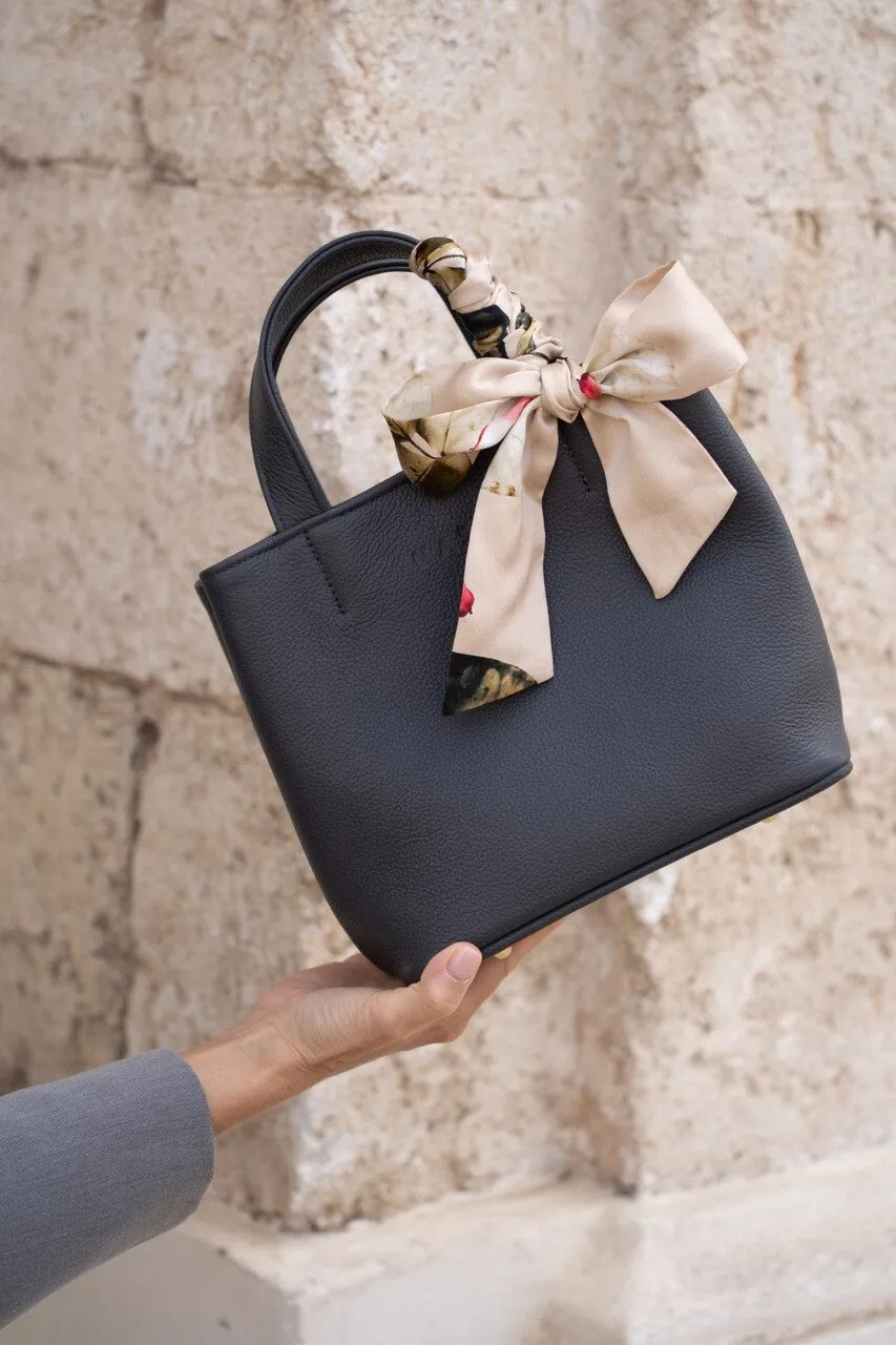 EASY BAG - skórzana torebka - grafit - Wersja z jedwabną szarfą 138cm