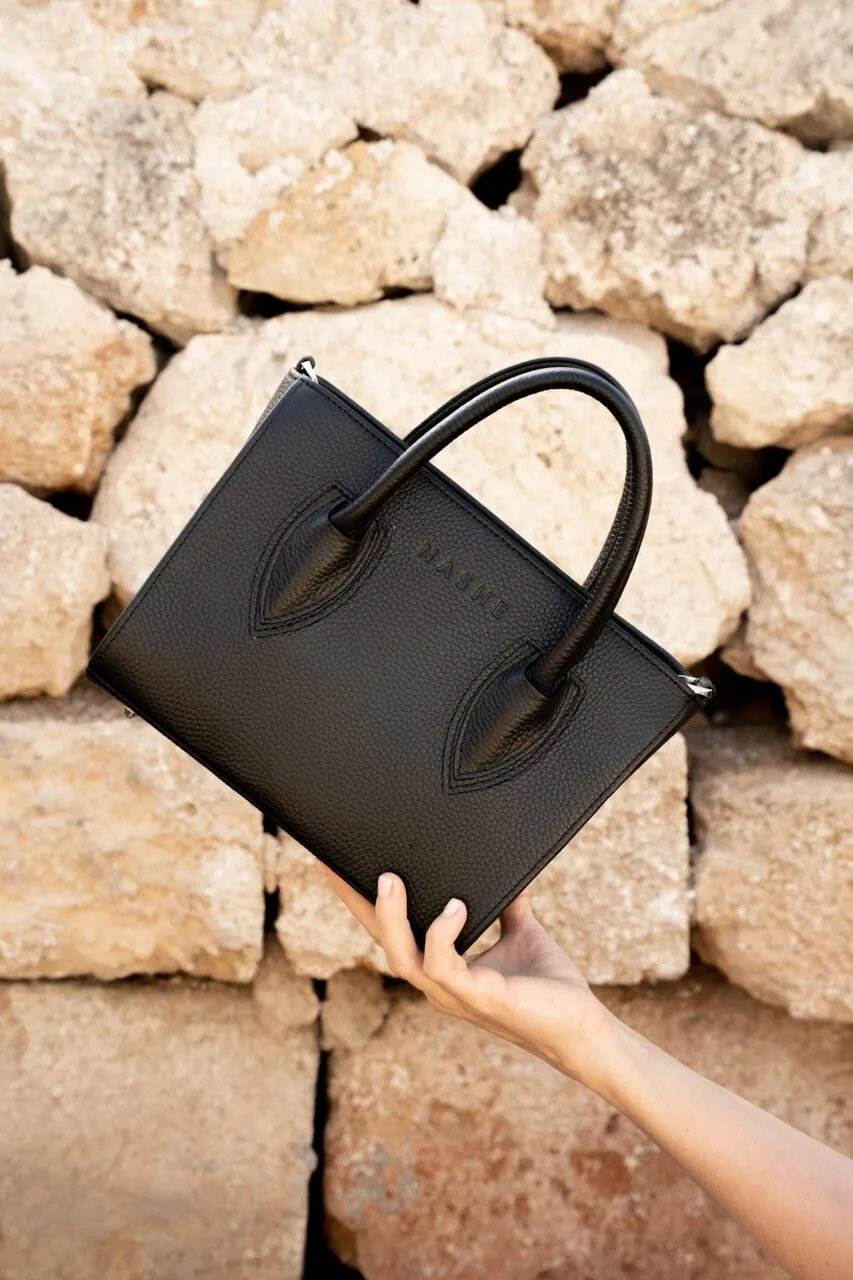 LADY BAG - skórzana torebka - czarna - Srebro, wersja bez jedwabnej szarfy