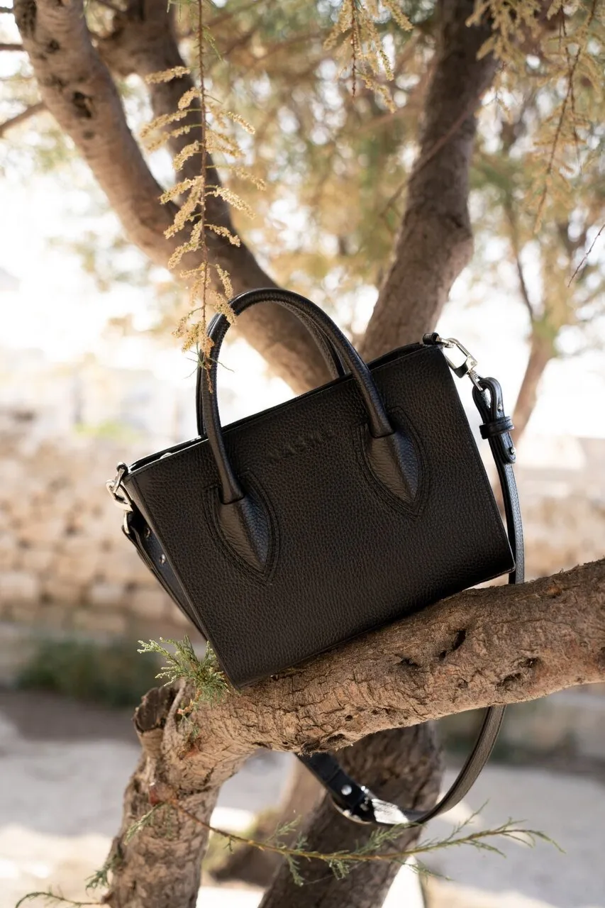 LADY BAG - skórzana torebka - czarna - Złoto, wersja bez jedwabnej szarfy