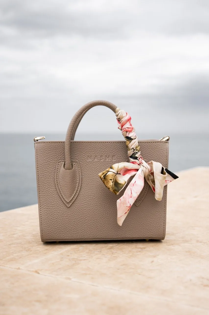 LADY BAG - skórzana torebka - beż - wersja z jedwabną szarfą 138cm