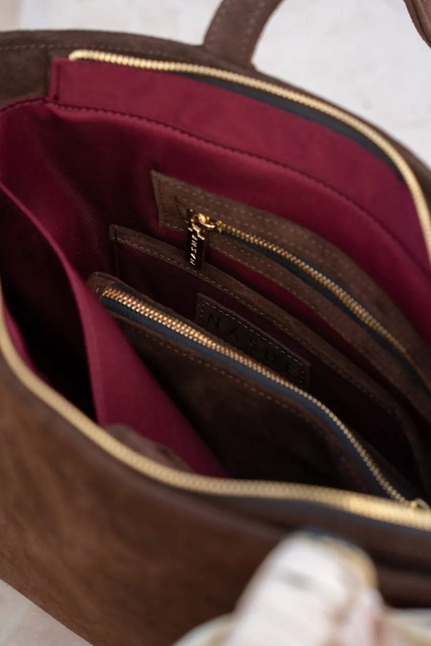 CARRY BAG - skórzana torebka - zamszowa - brąz - Wersja bez jedwabnej szarfy