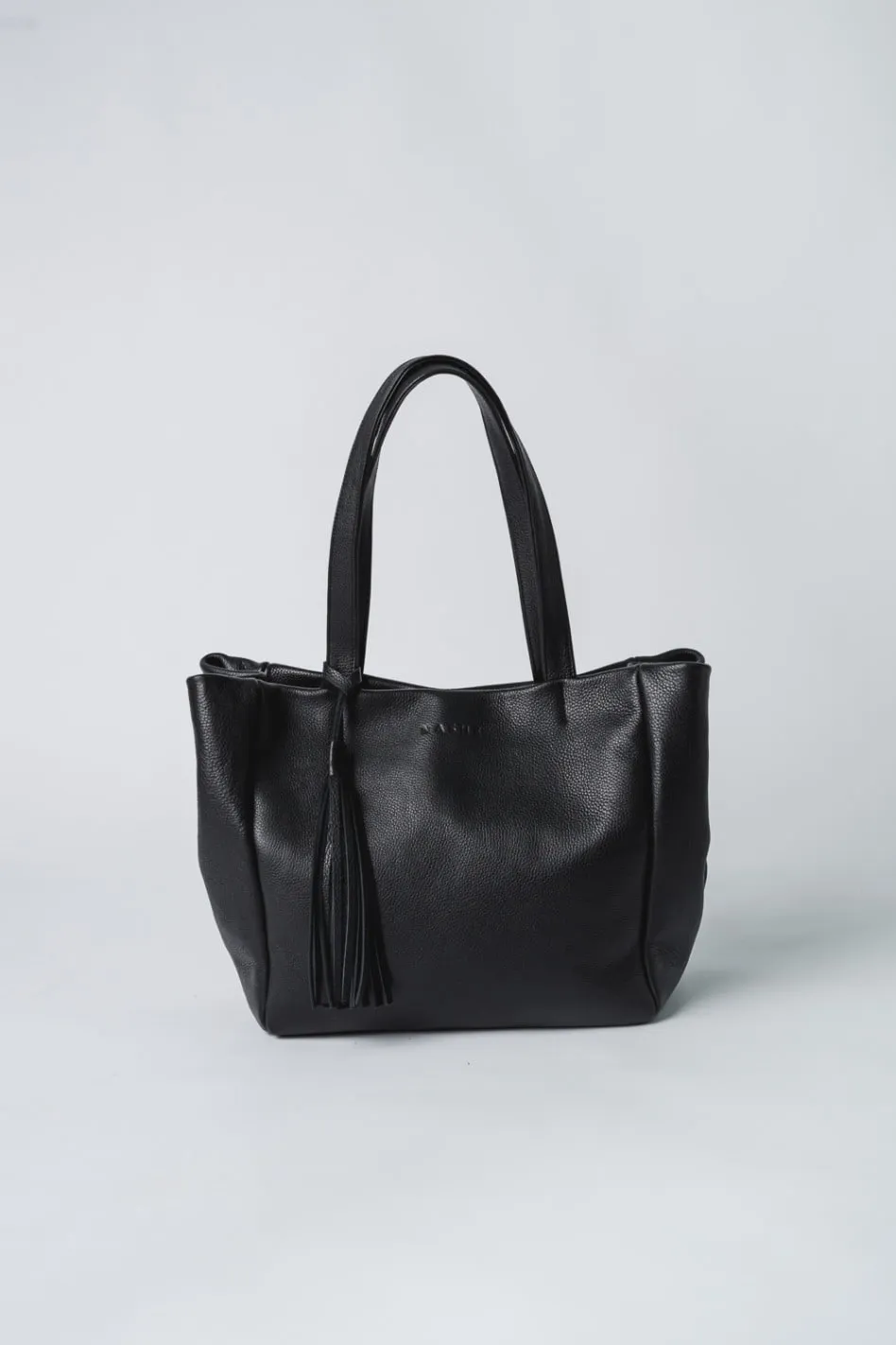 FOOTLOOSE bez frędzli - skórzana torebka szoperka - czarna - Srebro