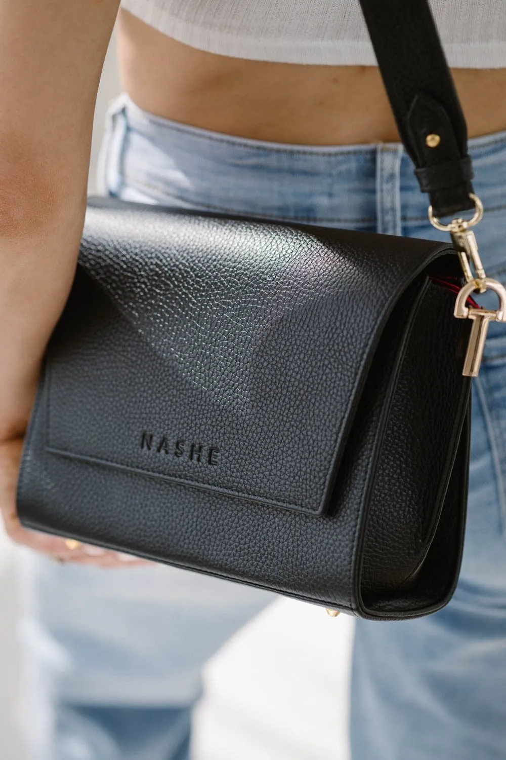 SWITCH BOX - skórzana torebka - czarna - groszkowa - srebrne okucia - czarna