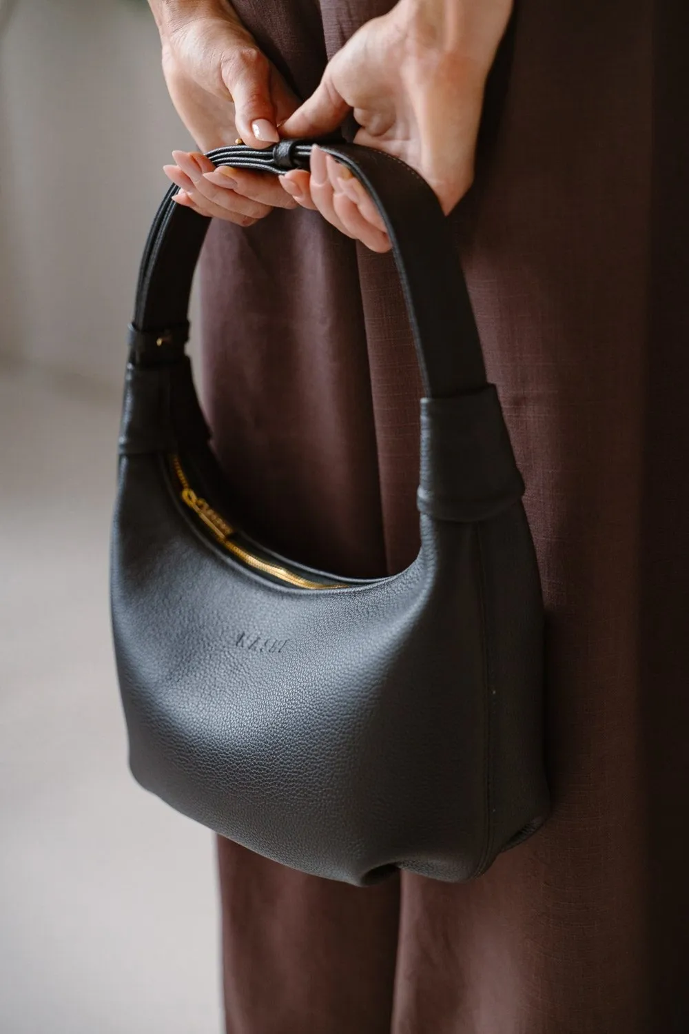 MOON BAG - skórzana torebka - brąz ciemny