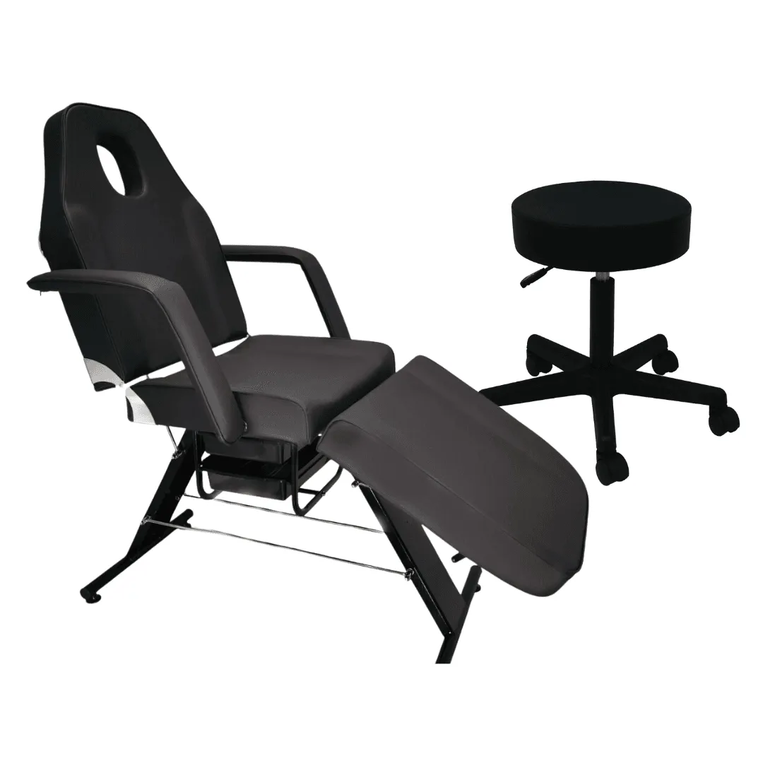 Zestaw: Fotel z kuwetami czarny + taboret czarny bez oparcia BASIC