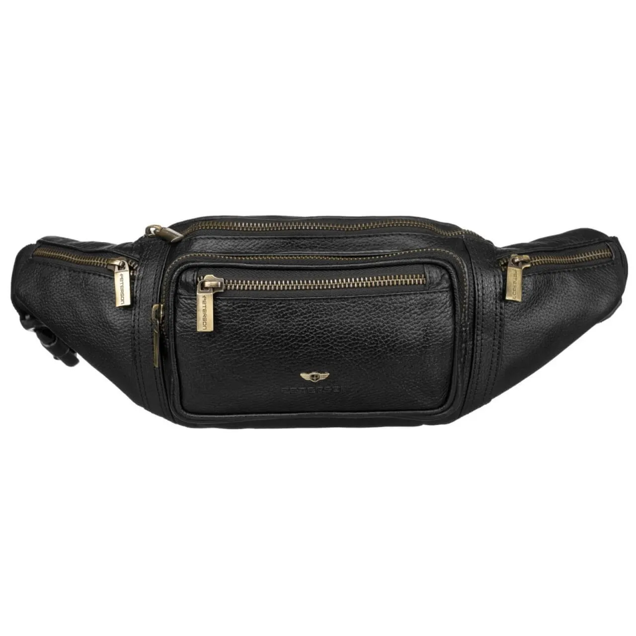 Pojemna czarna nerka męska ze skóry naturalnej PETERSON 2506