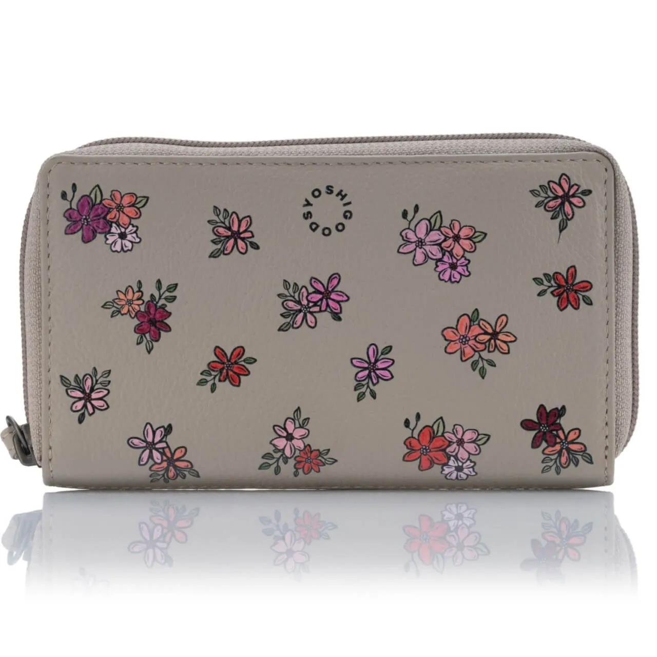 Szary skórzany portfel damski Kwiatuszki Yoshi Y1258