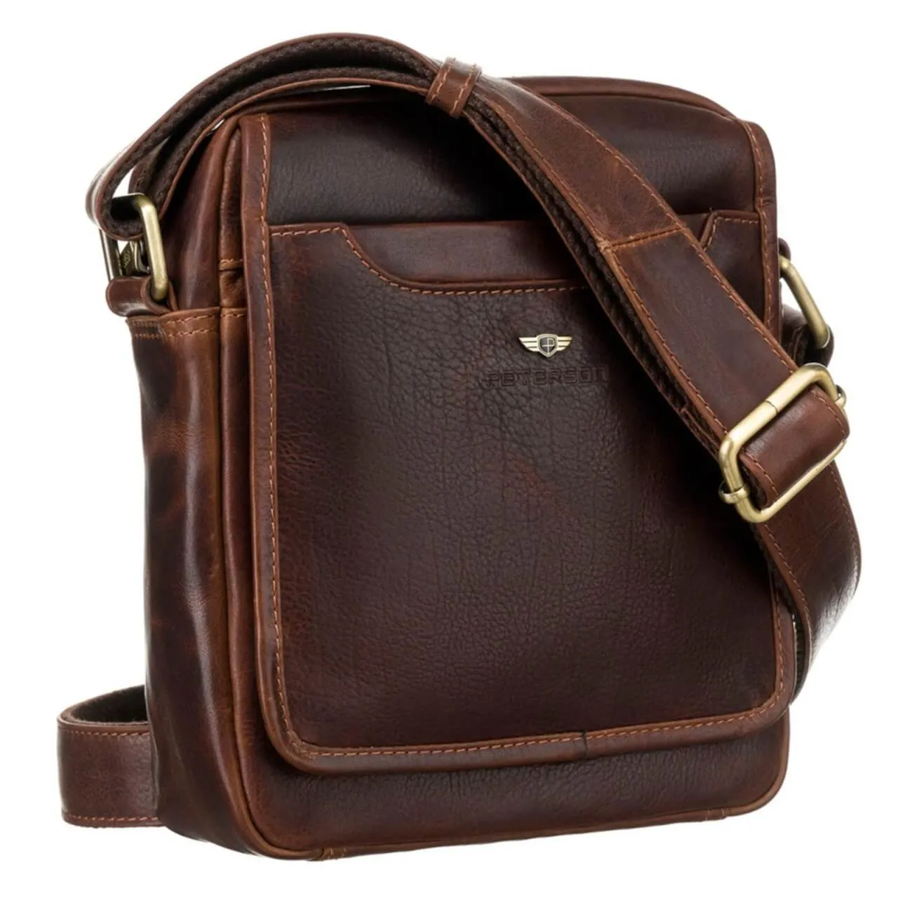 Skórzana listonoszka saszetka męska PETERSON 117 brązowa woskowana