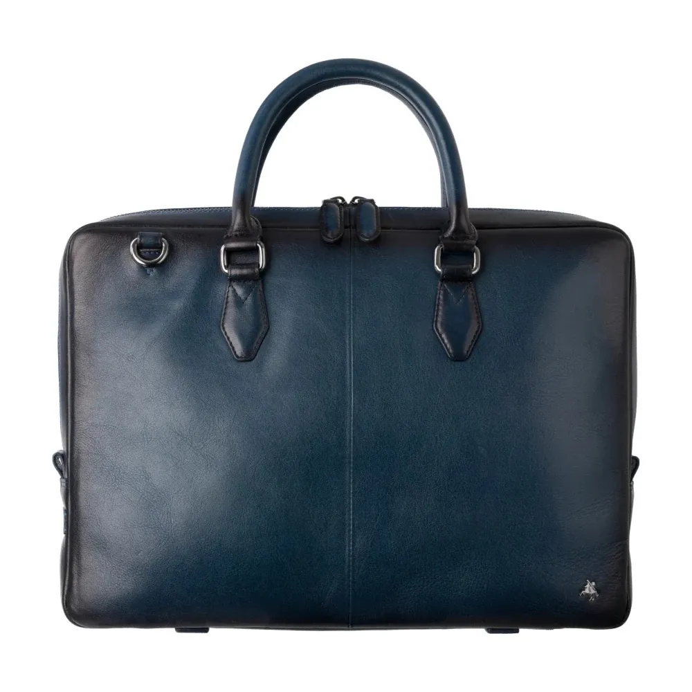Zgrabna teczka na laptop 13'' ze skóry licowej Visconti AT-50 - granatowa
