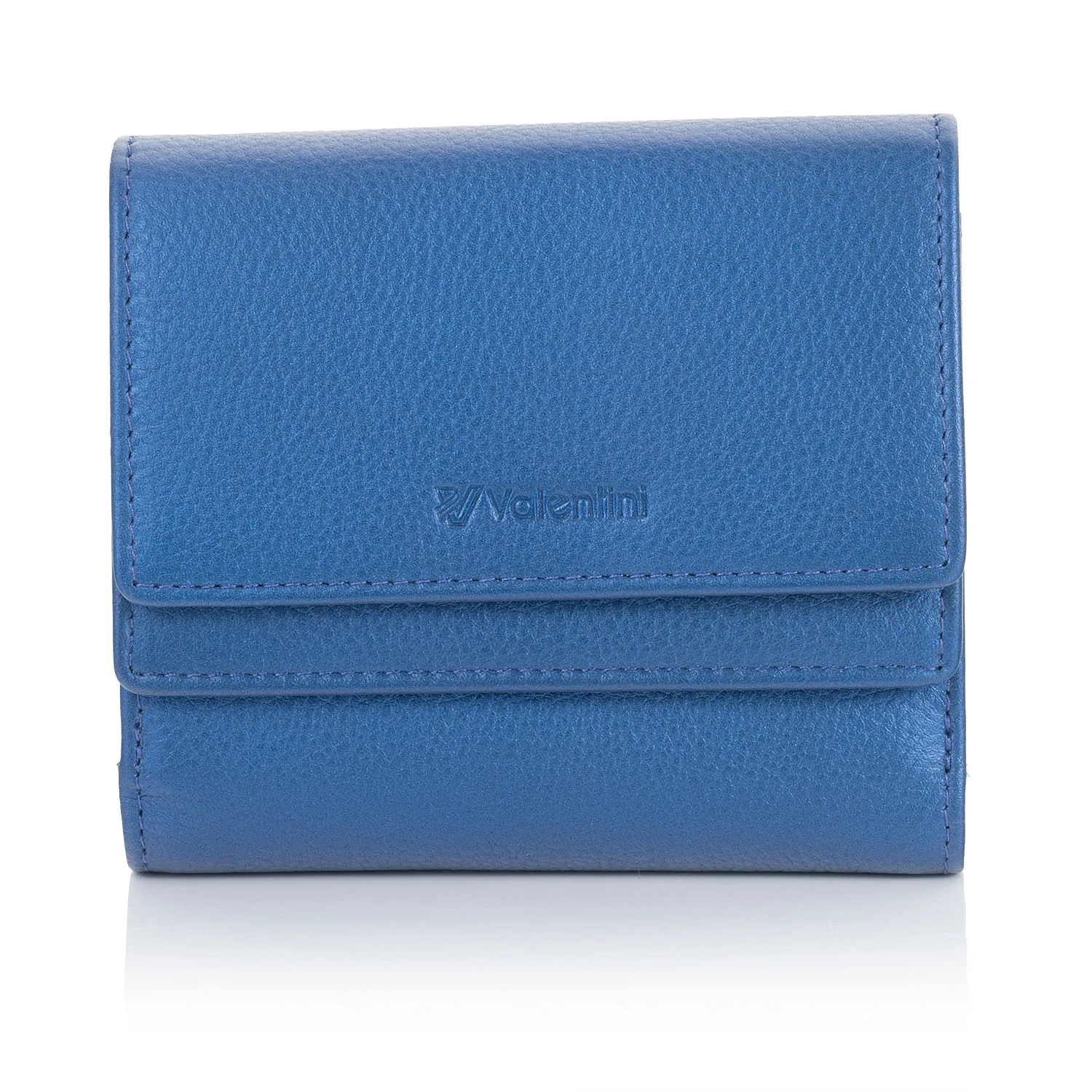 Mały skórzany portfel damski Valentini Metallic 123M-503 - niebieski