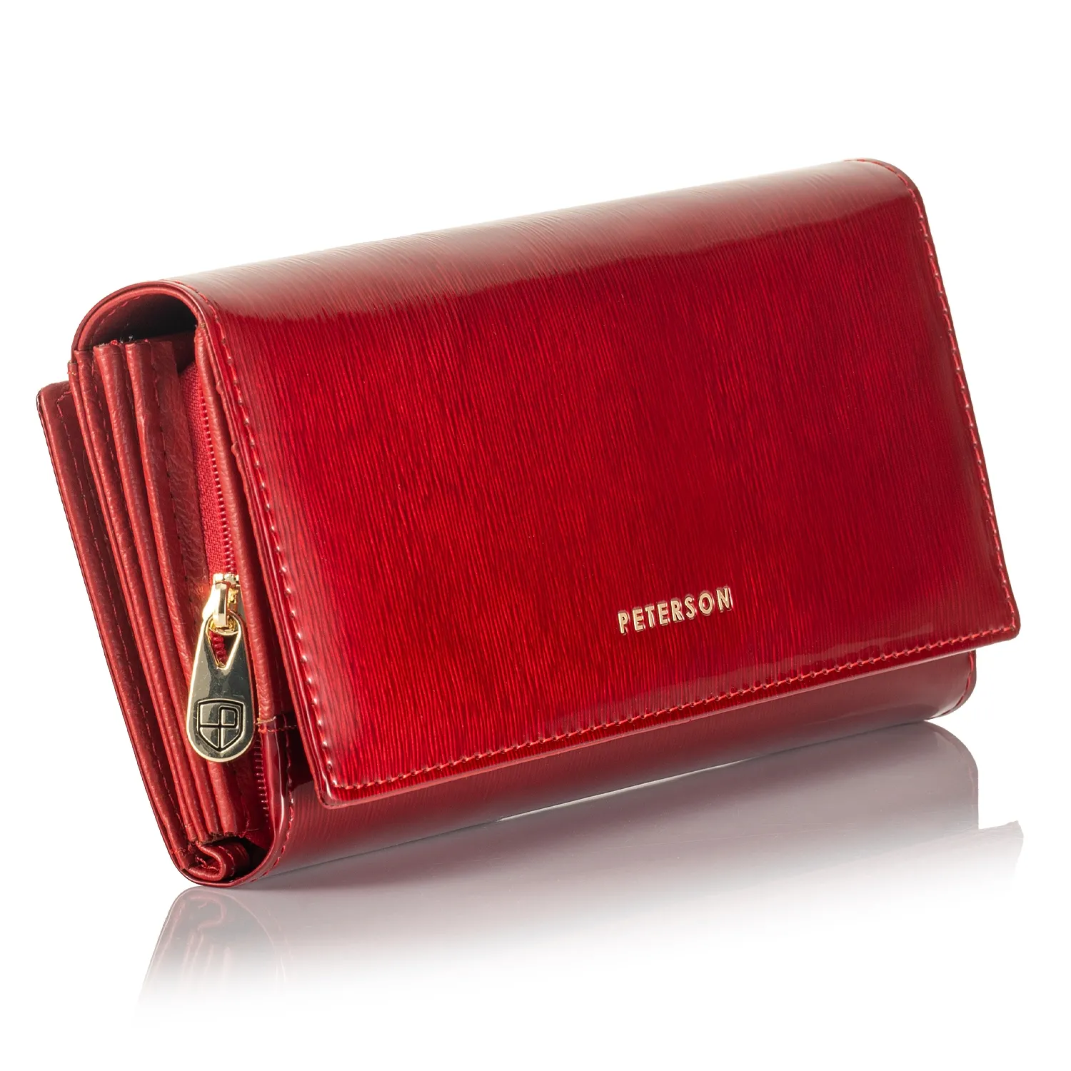 Duży Lakierowany Portfel Damski PETERSON 42100 - czerwony