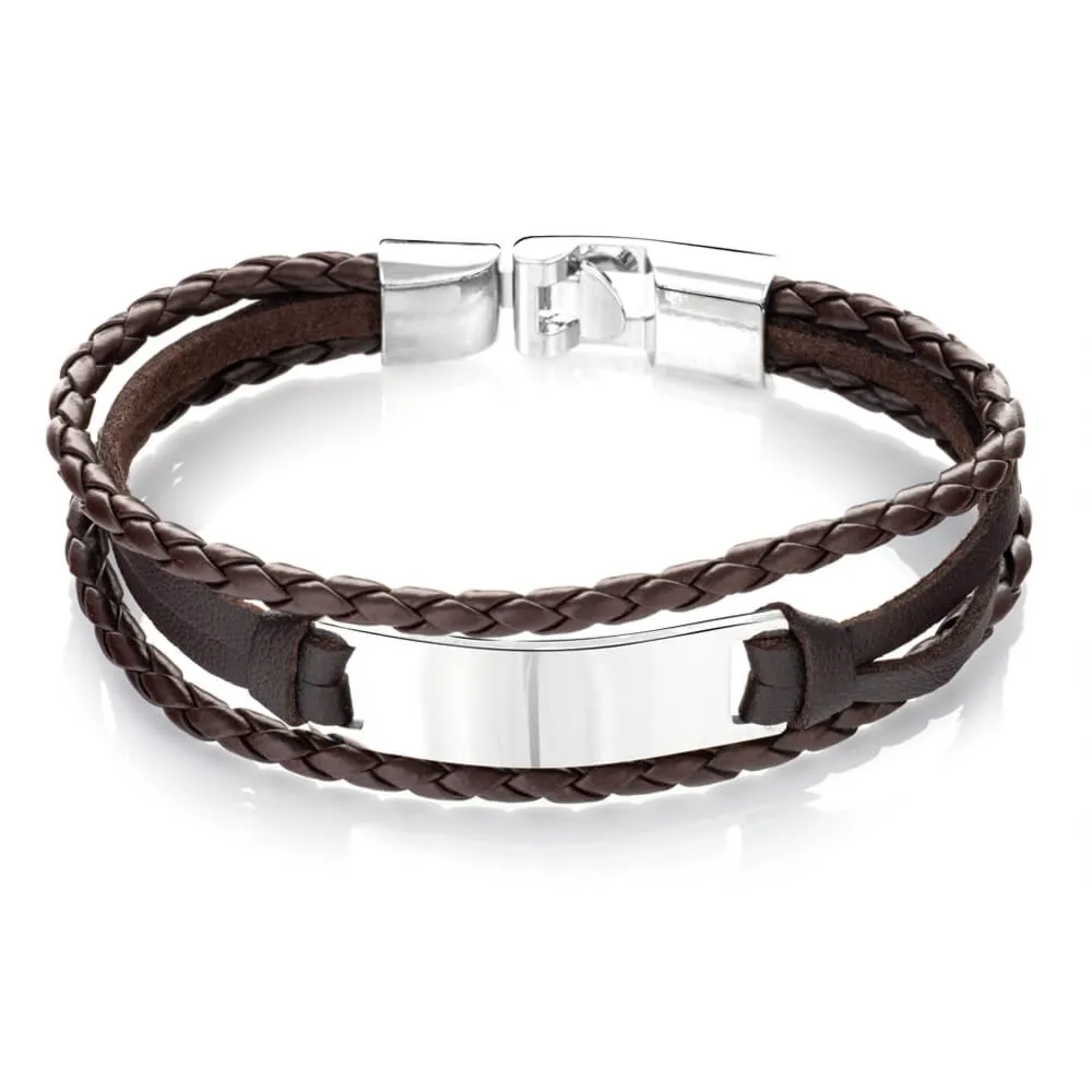 Poczwórna bransoletka męska skórzana brąz B-20