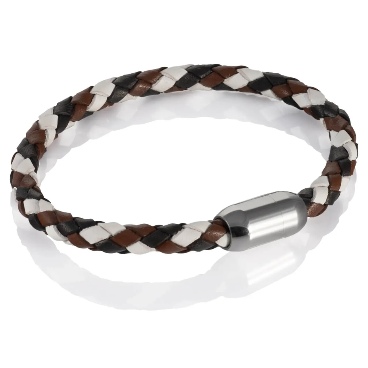 Wielobarwna bransoletka pleciona ze skóry naturalnej B-22