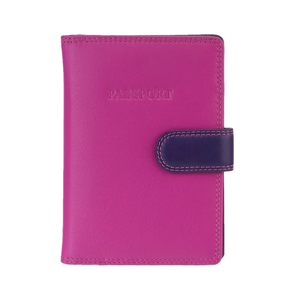 Kolorowe skórzane etui na paszport Visconti RB-75 RFID - jagodowy
