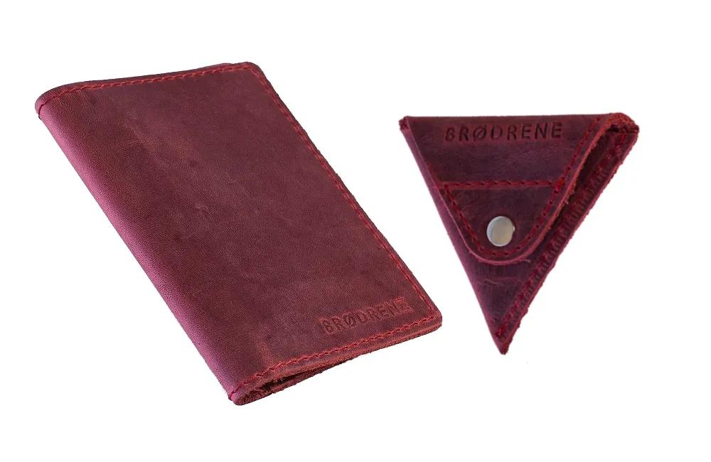 Skórzany Cienki Portfel Slim Wallet Brodrene z Bilonówką SW01+CW - czerwony