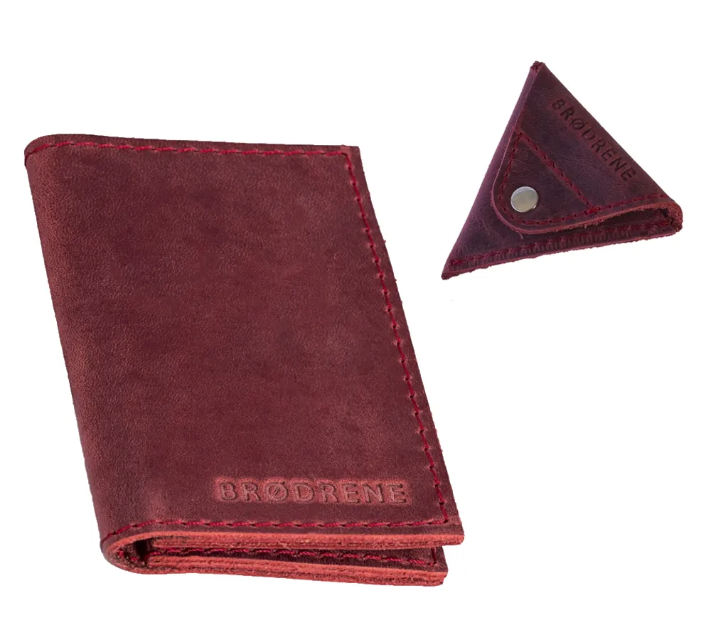 Skórzany Cienki Portfel Slim Wallet Brodrene + Bilonówka SW03+CW - czerwony