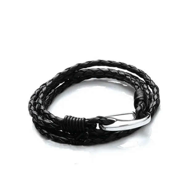 Czarna bransoletka skórzana pleciona podwójna T758-2