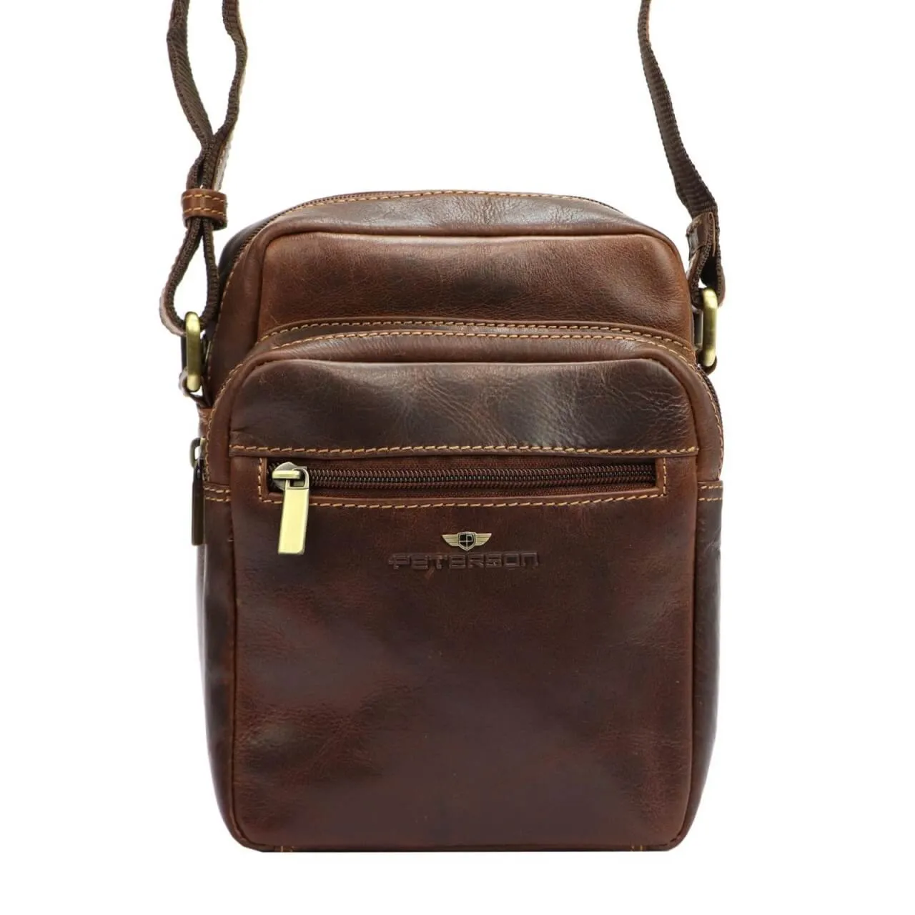 Listonoszka męska ze skóry licowej PETERSON 011 - brązowa