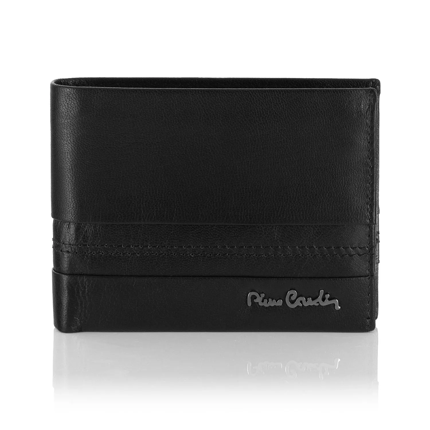 Skórzany portfel męski z przeszyciami Pierre Cardin TILAK97 8805 - czarny