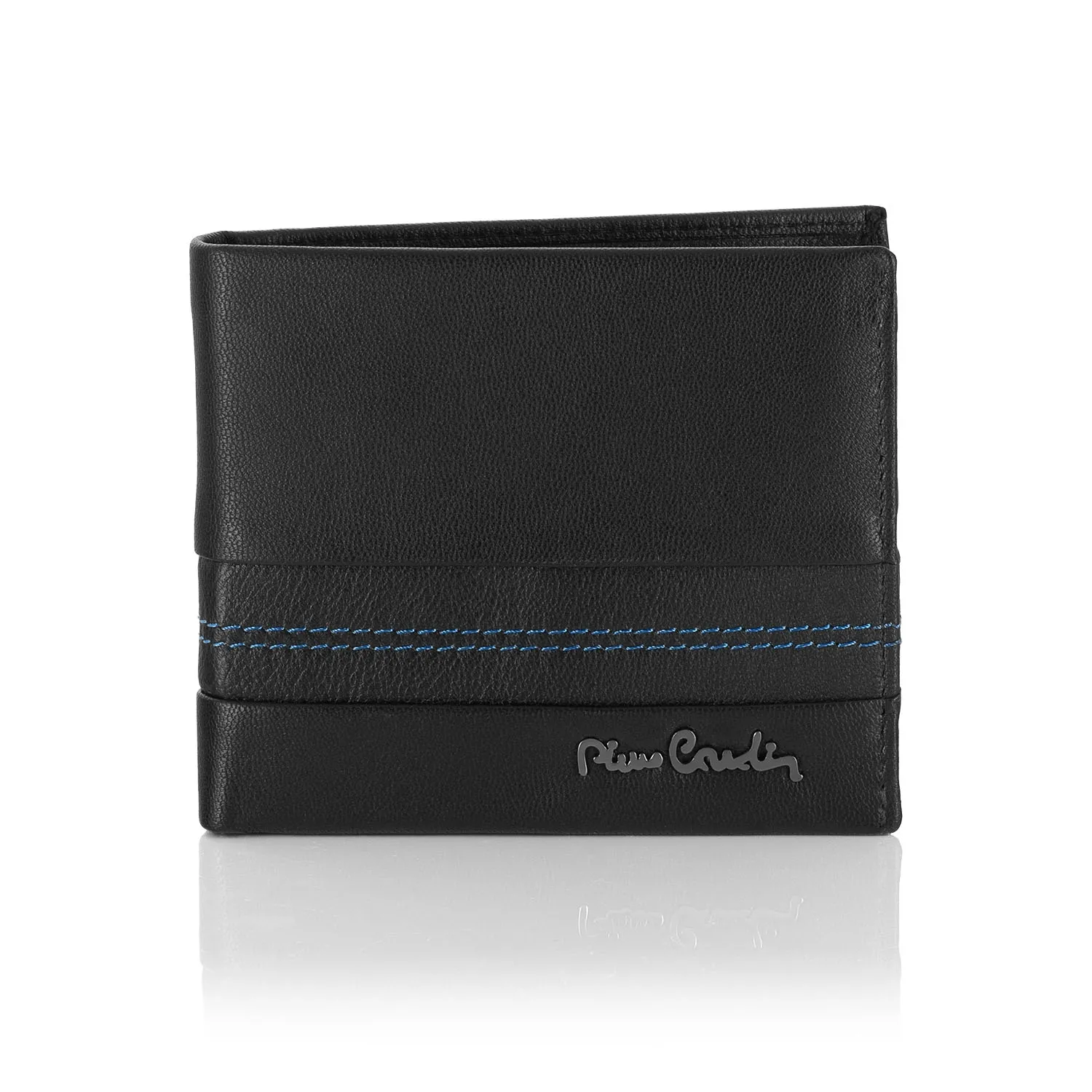 Mały skórzany portfel męski z przeszyciami Pierre Cardin TILAK97 8824 - niebieski