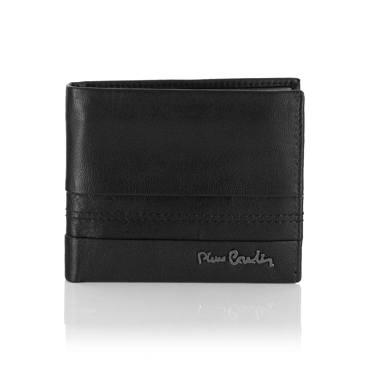 Mały skórzany portfel męski z przeszyciami Pierre Cardin TILAK97 8824 - czarny