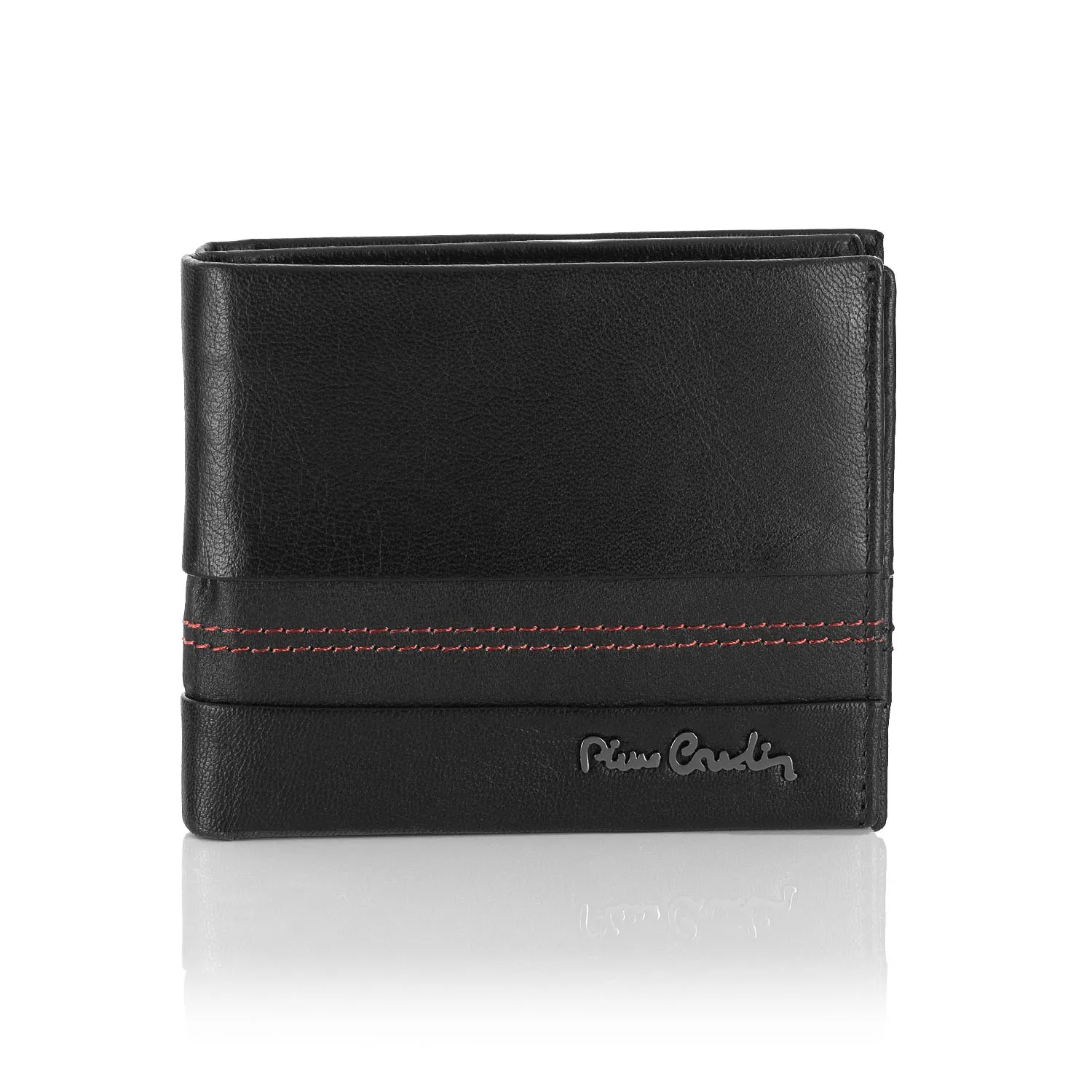 Mały skórzany portfel męski z przeszyciami Pierre Cardin TILAK97 8824 - czerwony