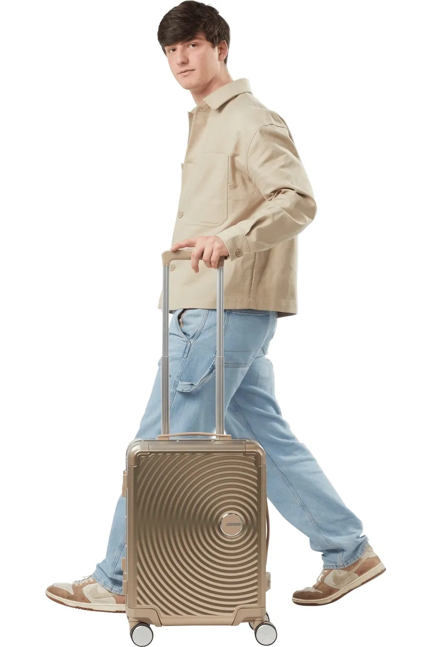 Walizka kabinowa American Tourister Soundbox Alu 55cm brązowa