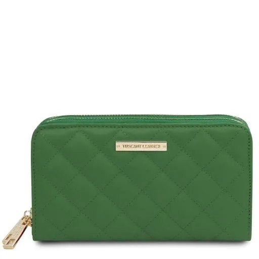Tuscany Leather Ada - ekskluzywny skórzany porfel z 2 zamkami, kolor zielony TL142349