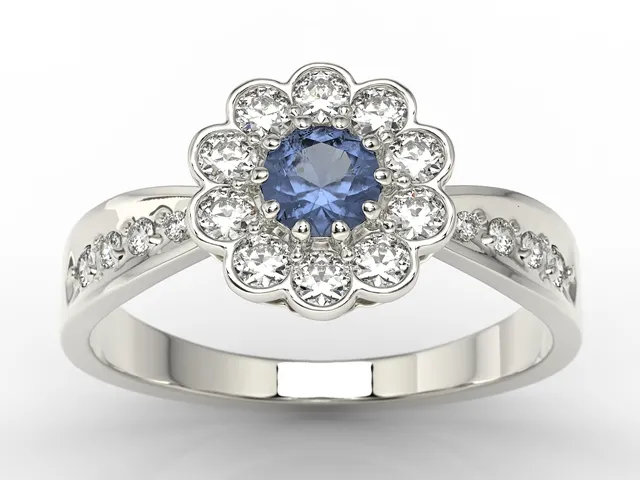 Pierścionek z białego złota z szafirem i diamentami JP-95B