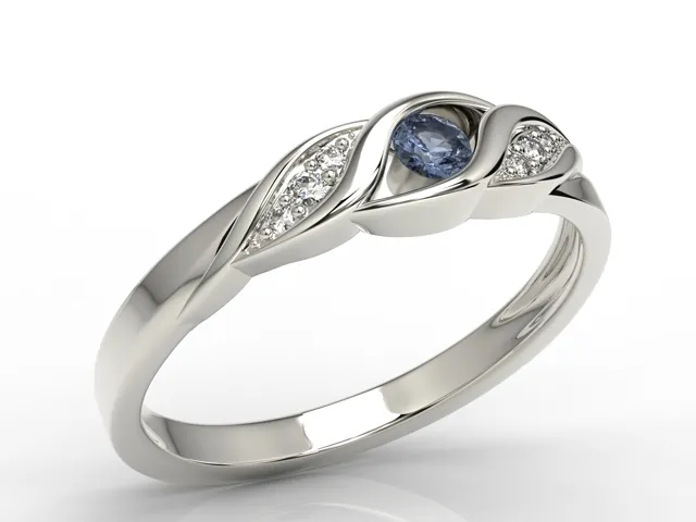 Pierścionek z białego złota z szafirem i diamentami AP-51B