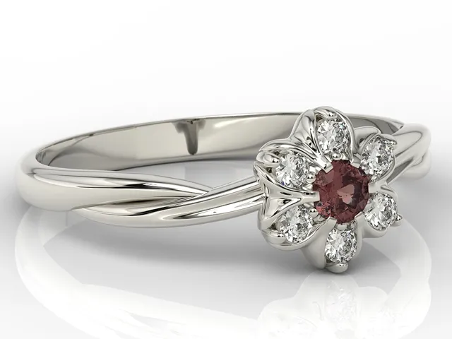 Pierścionek z białego złota z granatem i brylantami AP-68B