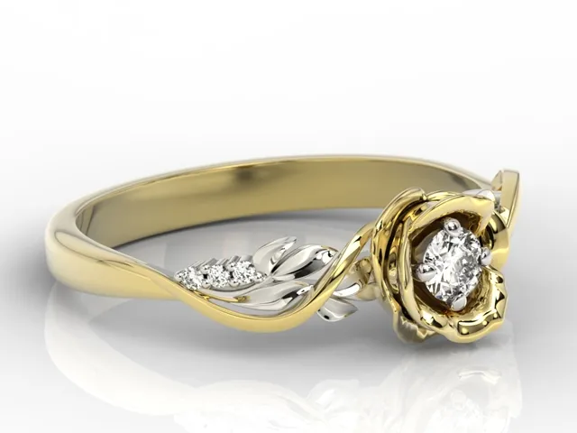 Pierścionek złoty w kształcie róży z cyrkoniami LP-7715ZB-C