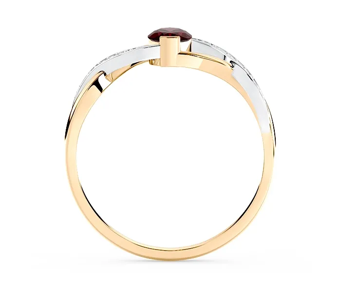 Pierścionek z żółtego i białego złota z granatem i brylantami AP-69ZB