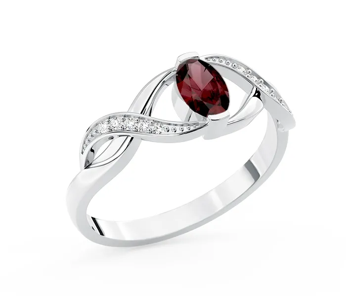 Pierścionek z białego złota z granatem i brylantami AP-69B