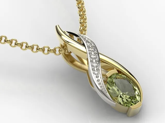 Wisiorek z żółtego i białego złota z oliwinem i brylantami APW-69ZB